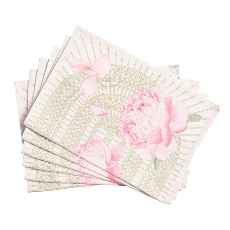 Hermès Sechs Vintage Platzsets "Les Pivoines"
