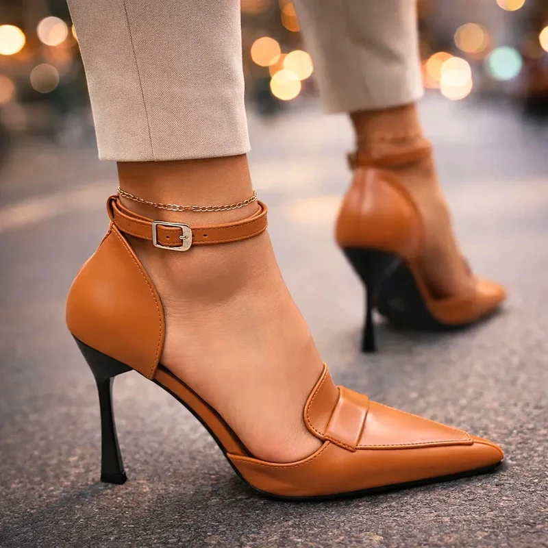 Damen Spitze Absatzschuhe mit Knöchelriemen