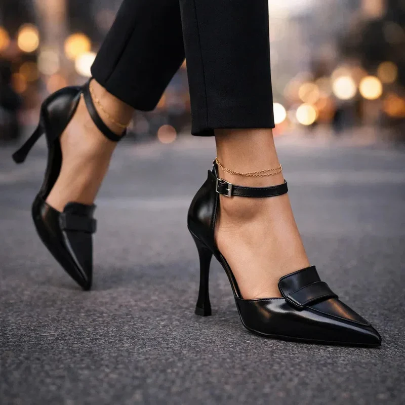 Damen Spitze Absatzschuhe mit Knöchelriemen