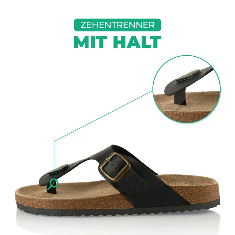 Zehentrenner mit Kork-Fußbett - Schwarz