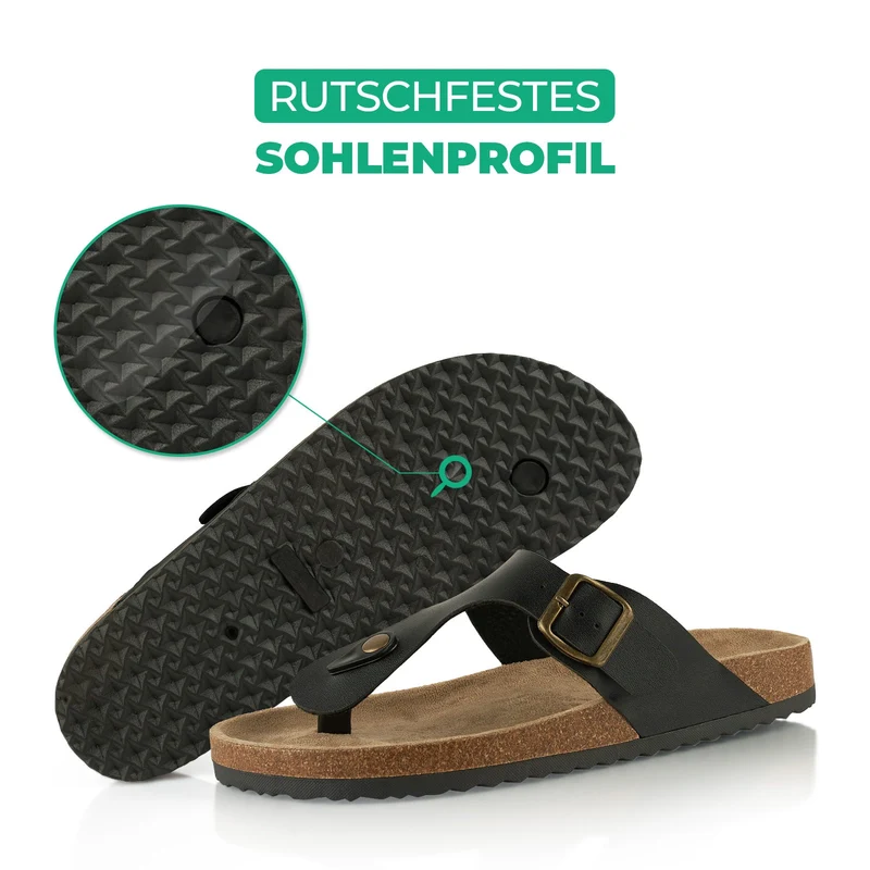 Zehentrenner mit Kork-Fußbett - Schwarz