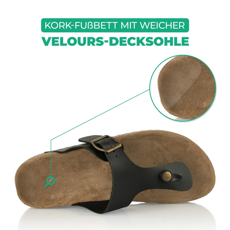 Zehentrenner mit Kork-Fußbett - Schwarz
