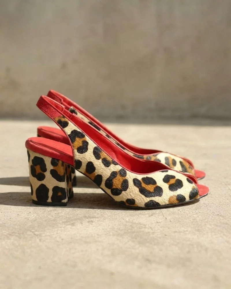 Damen Leopardenmuster Block Absatz Sandalette