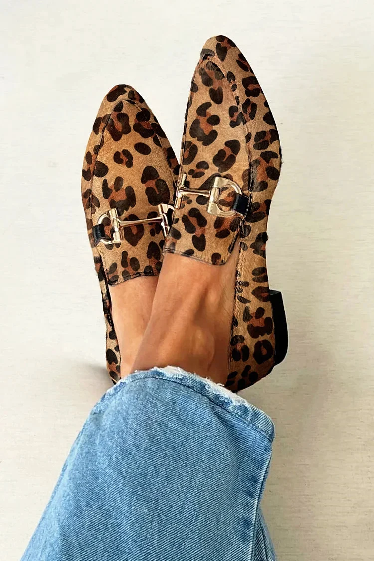 Damen Leopardenmuster Loafer mit Metalldetail