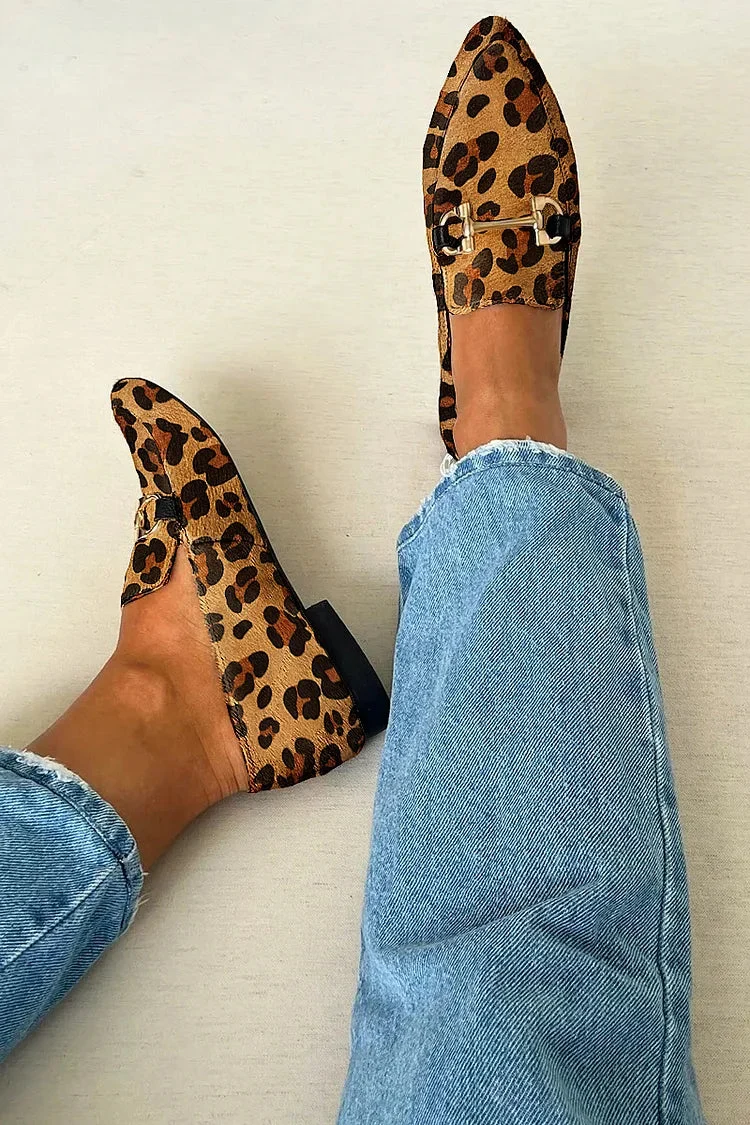 Damen Leopardenmuster Loafer mit Metalldetail