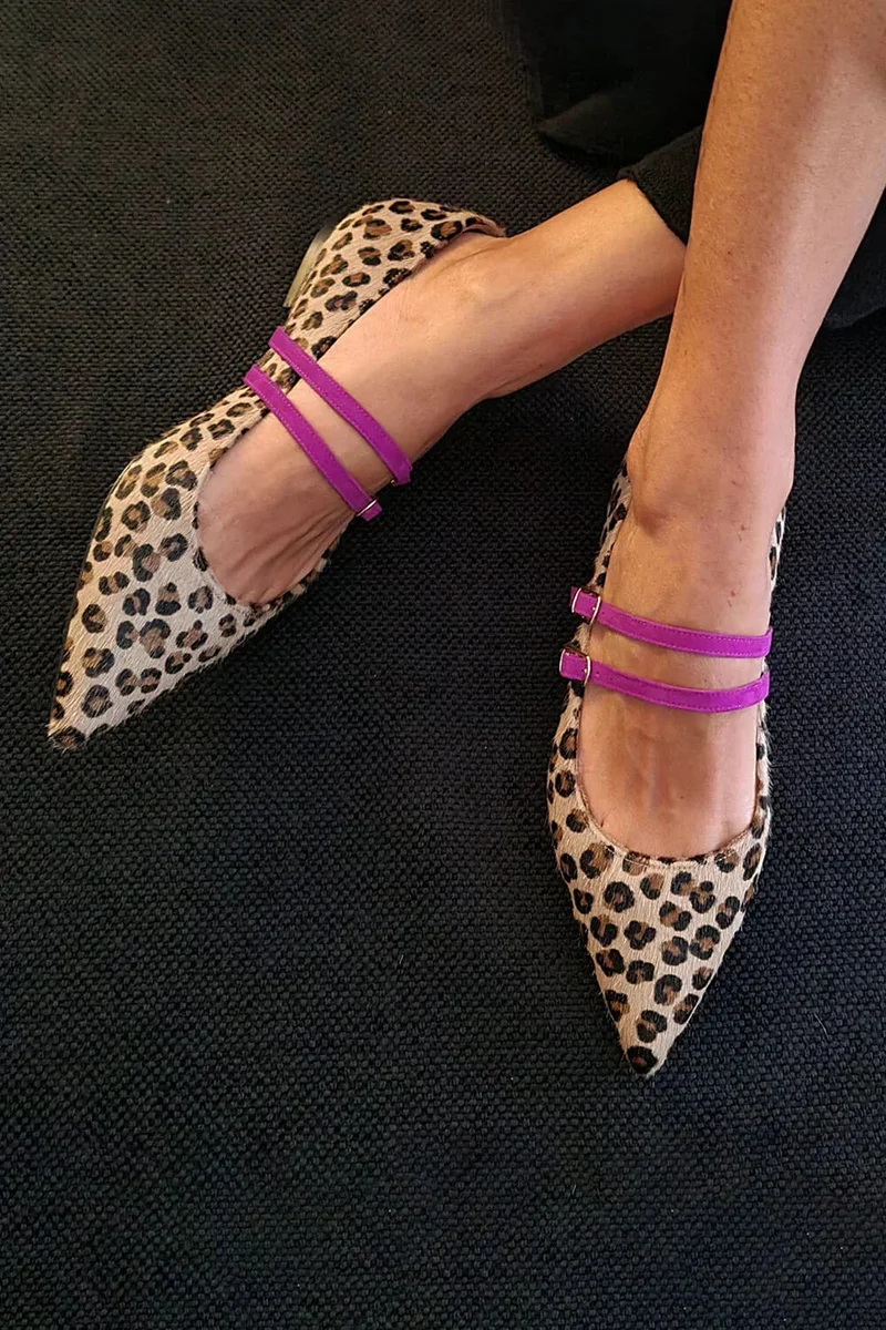 Damen Leopardenmuster Riemchen Ballerinas