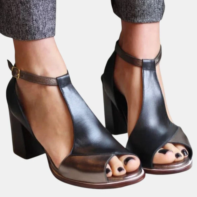Damen Peep Toe Blockabsatz Pumps