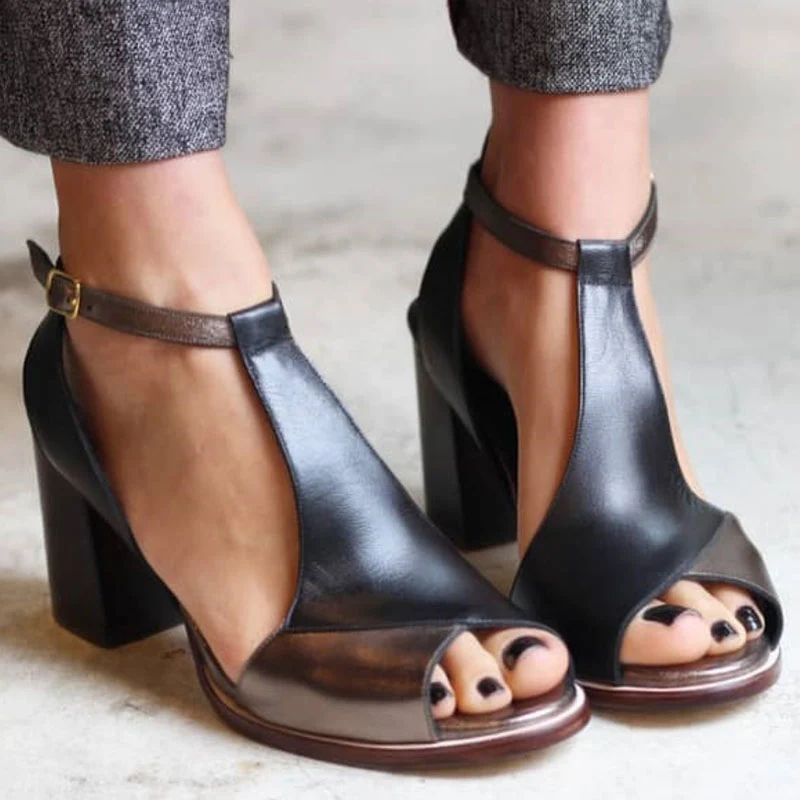 Damen Peep Toe Blockabsatz Pumps