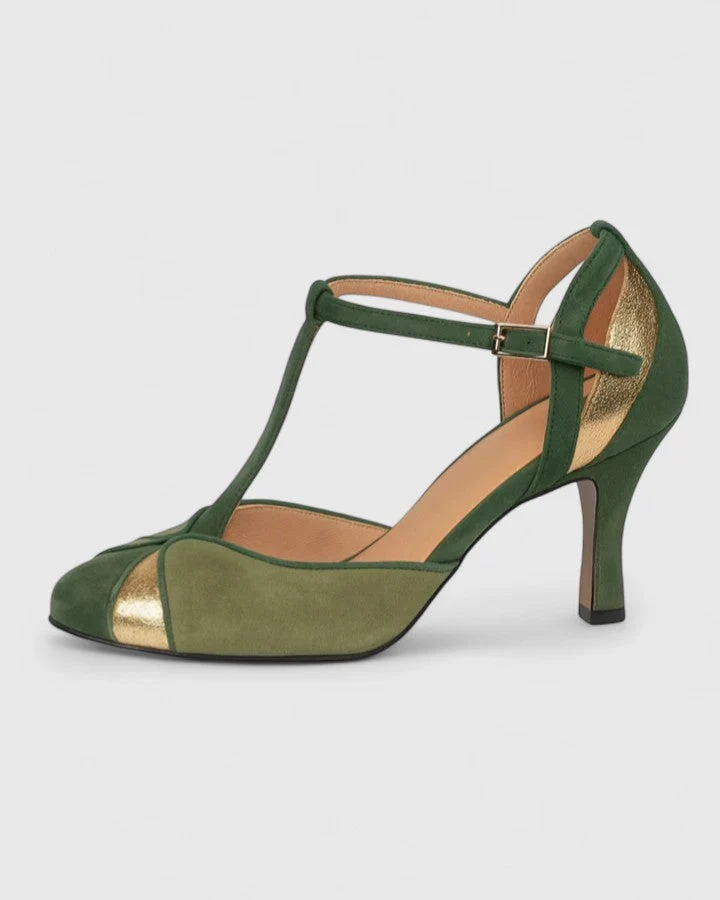 Damen T-Spangen High Heels in Grün