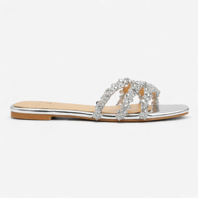 Damen Strass Sandalen Flache Sommerschuhe