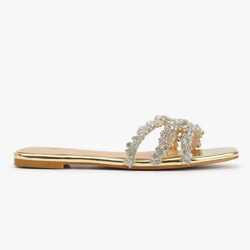 Damen Strass Sandalen Flache Sommerschuhe
