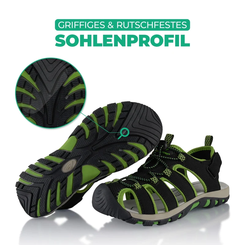Trekking Sandalen robuste Wandersandalen - Schwarz-Grün