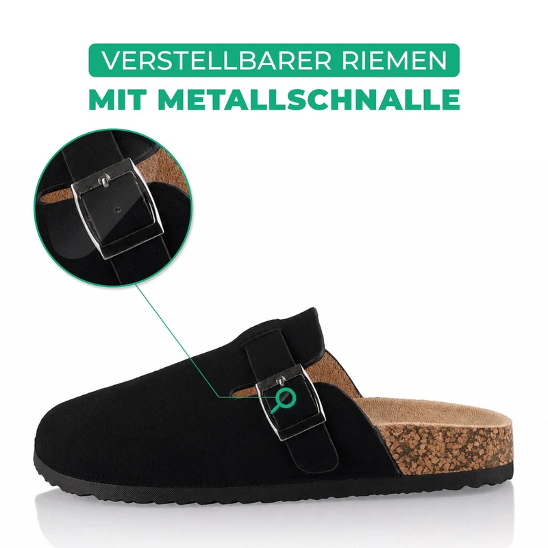 Pantoffeln mit Kork-Fußbett - Schwarz