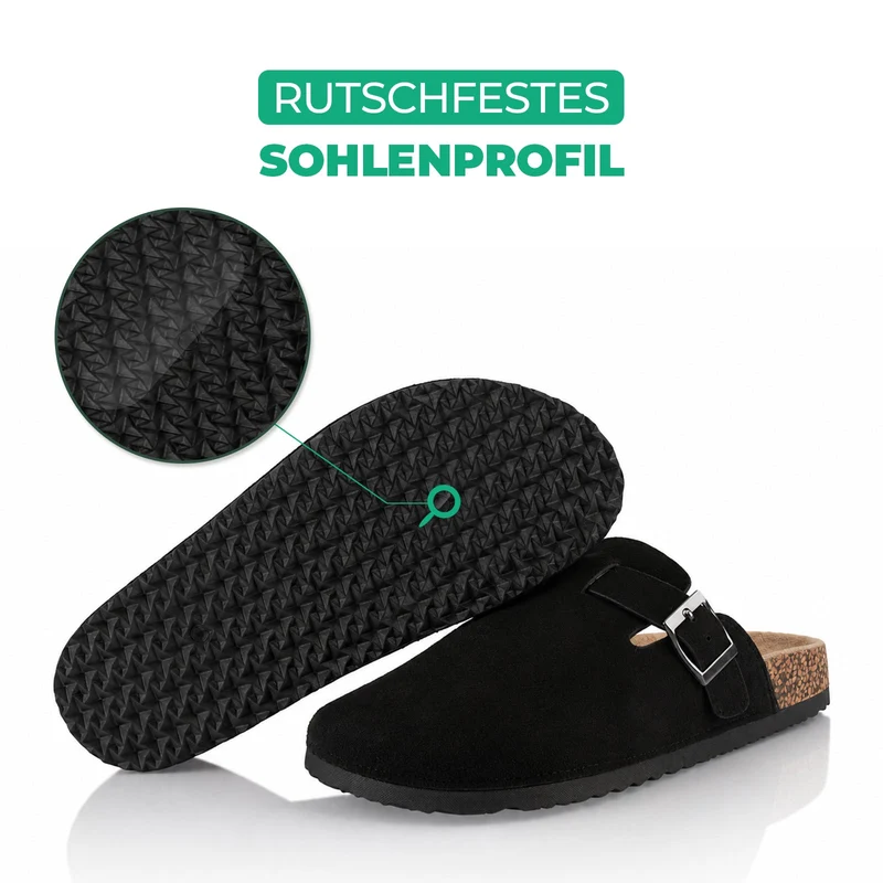 Pantoffeln mit Kork-Fußbett - Schwarz