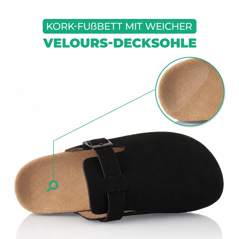 Pantoffeln mit Kork-Fußbett - Schwarz