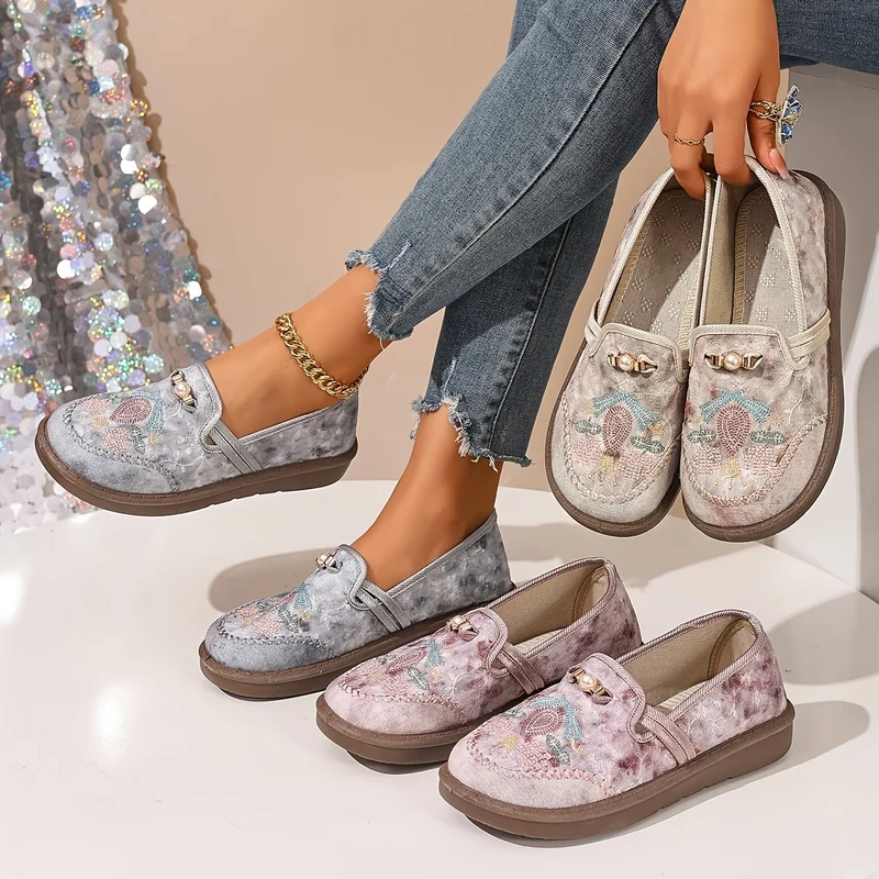 Damen Bestickte Slipper mit Perlendetails