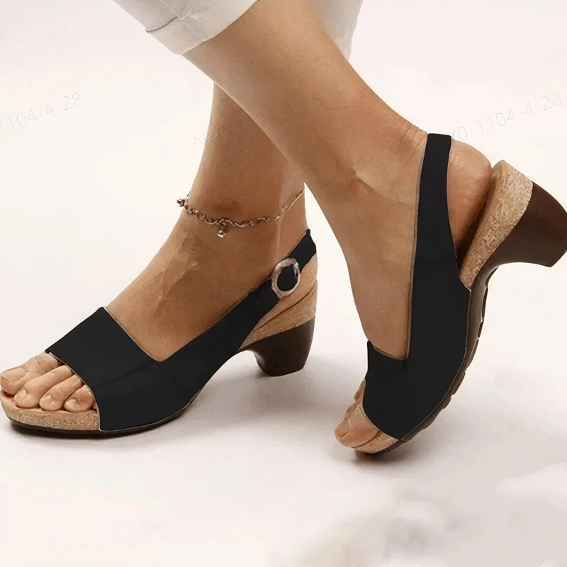 Damen Slingback Sandalette mit Blockabsatz