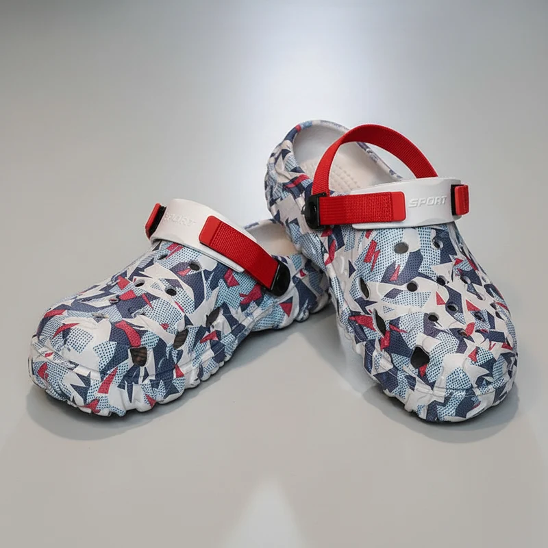 Herren-Gartenclogs, Sandalen, Outdoor-Flip-Flops, große Größen 46-47, Camouflage-Hausschuhe