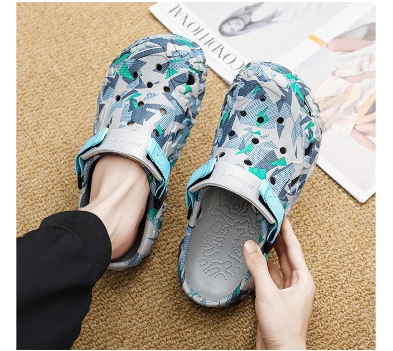 Herren-Gartenclogs, Sandalen, Outdoor-Flip-Flops, große Größen 46-47, Camouflage-Hausschuhe