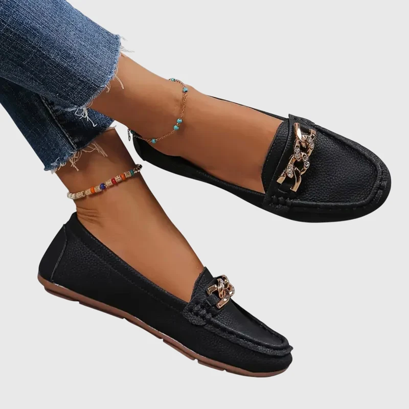 Damen Loafer mit Goldkette Flach