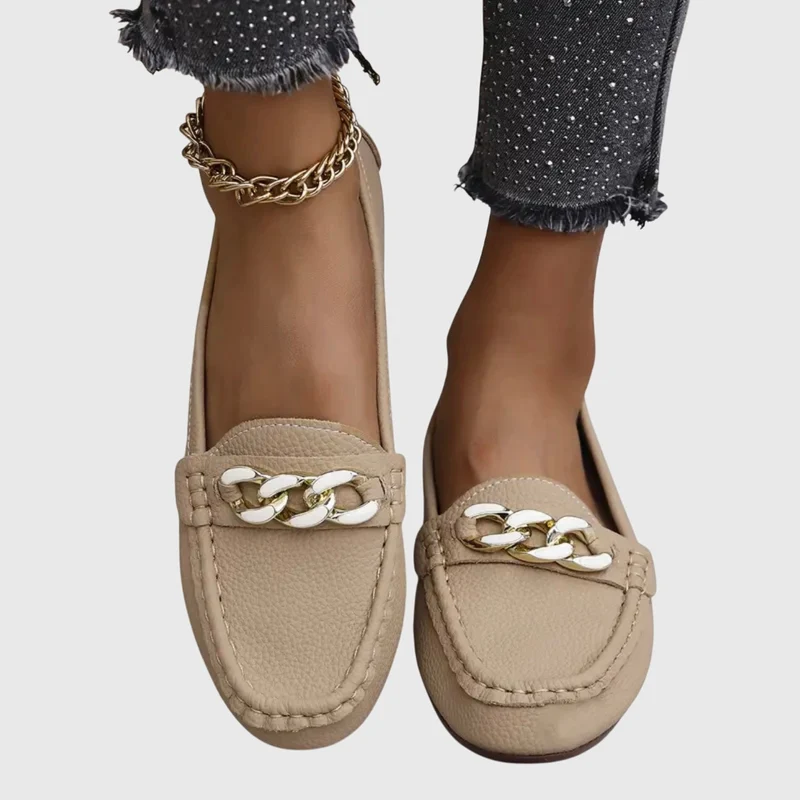 Damen Loafer mit Goldkette Flach