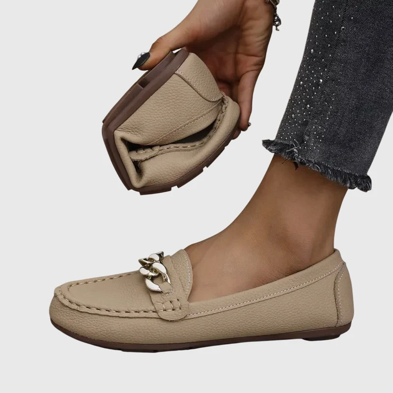 Damen Loafer mit Goldkette Flach