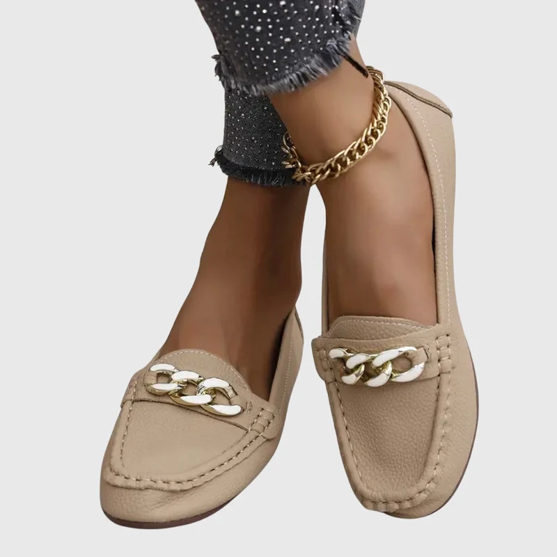 Damen Loafer mit Goldkette Flach