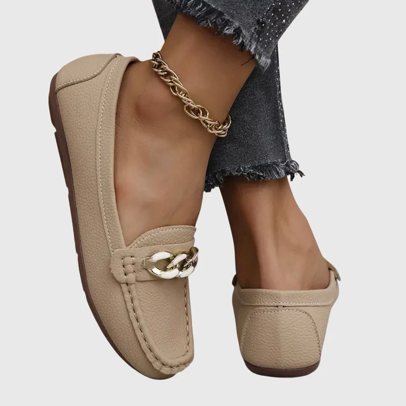 Damen Loafer mit Goldkette Flach
