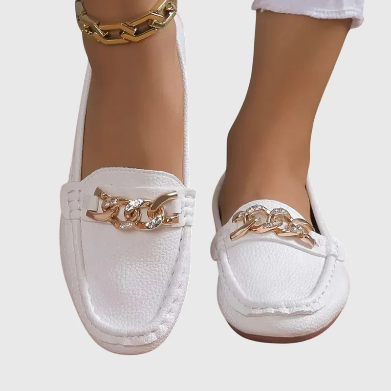 Damen Loafer mit Goldkette Flach