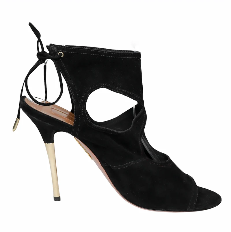 Aquazzura Sandalen mit goldenem Stiletto Absatz und Cut Outs