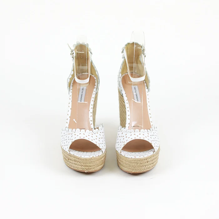 TABITHA SIMMONS Harp Perforated Scalloped Leather Wedge Sandals