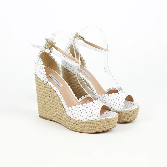 TABITHA SIMMONS Harp Perforated Scalloped Leather Wedge Sandals