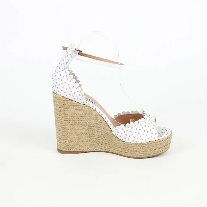 TABITHA SIMMONS Harp Perforated Scalloped Leather Wedge Sandals