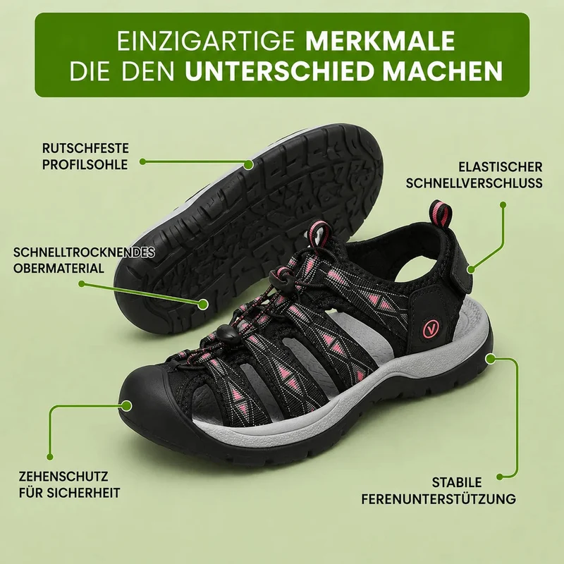 OrthoTrekking Komfort-Sandalen zum Gehen & Wandern | Rutschfest & Federleicht