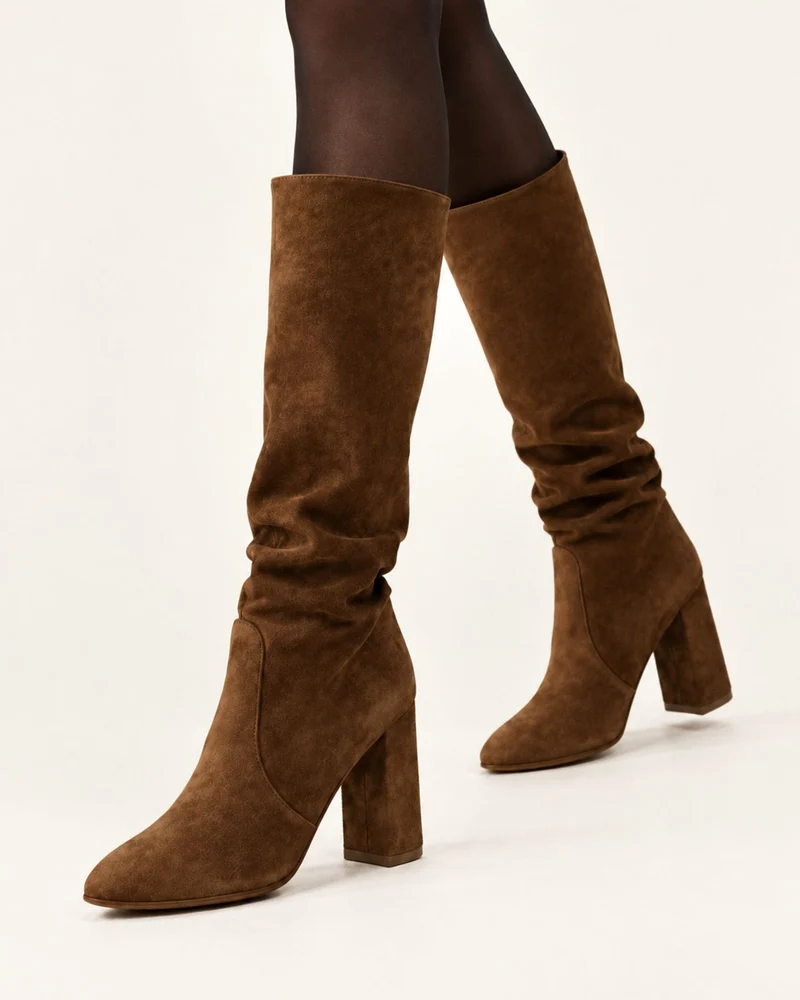 Pointed Toe Sheepskin Leather Tall Boots