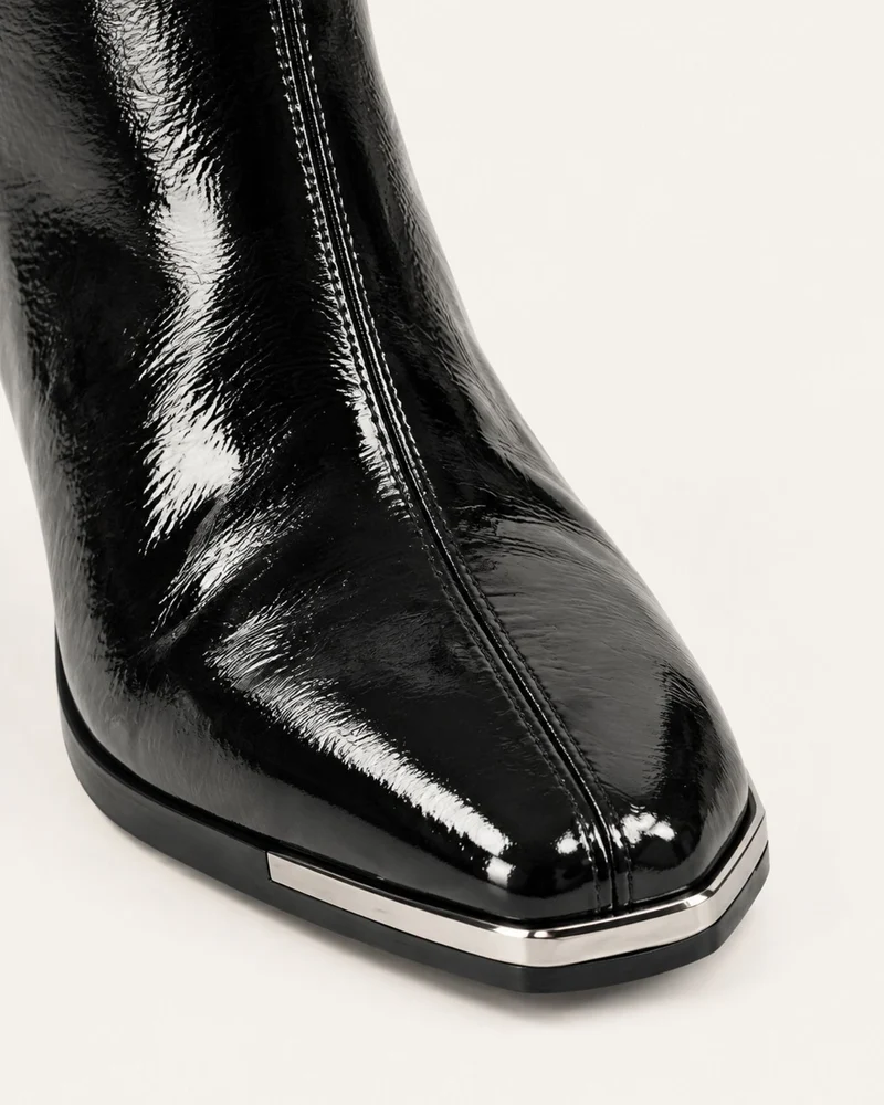 Patent Leather Block Heel Stretch Ankle Boots