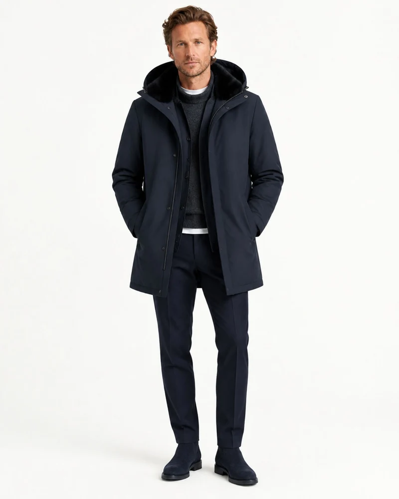 Rabbit Fur and Goose Down-Lined Hooded Nylon Parka