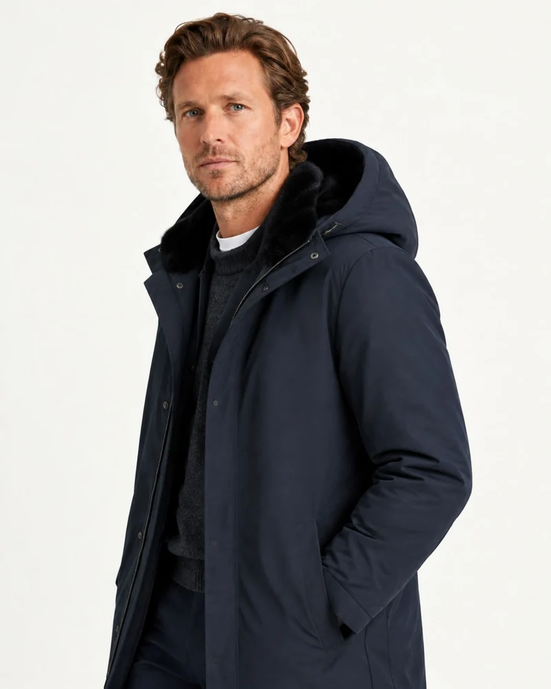 Rabbit Fur and Goose Down-Lined Hooded Nylon Parka