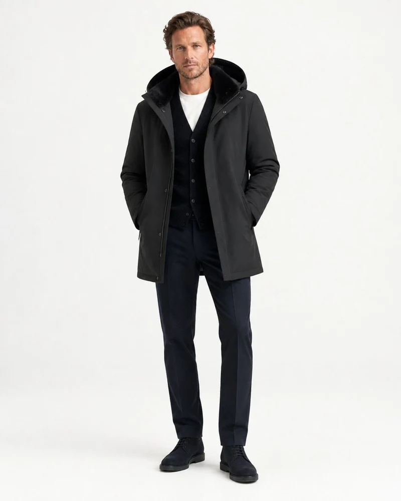 Rabbit Fur and Goose Down-Lined Hooded Nylon Parka