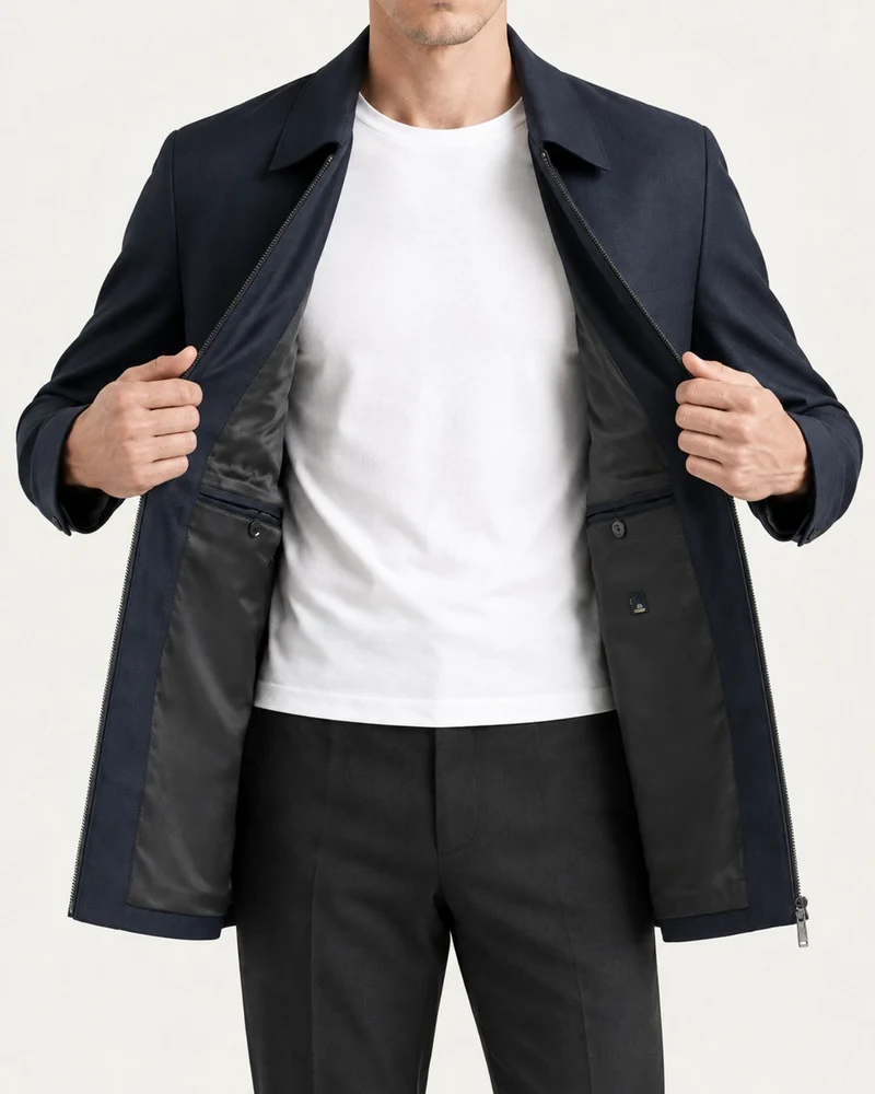 Worsted Wool and Silk Blend Lapel Jacket