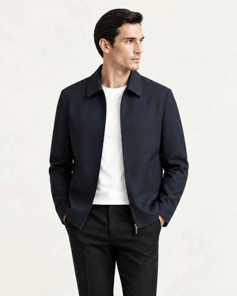 Worsted Wool and Silk Blend Lapel Jacket