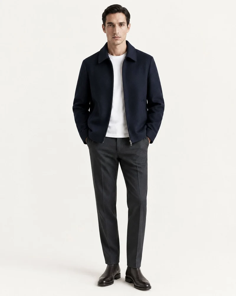 Point Collar Wool Cashmere Blend Coat
