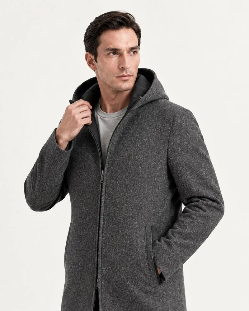 Hooded Double-Faced Wool Coat with Down Liner