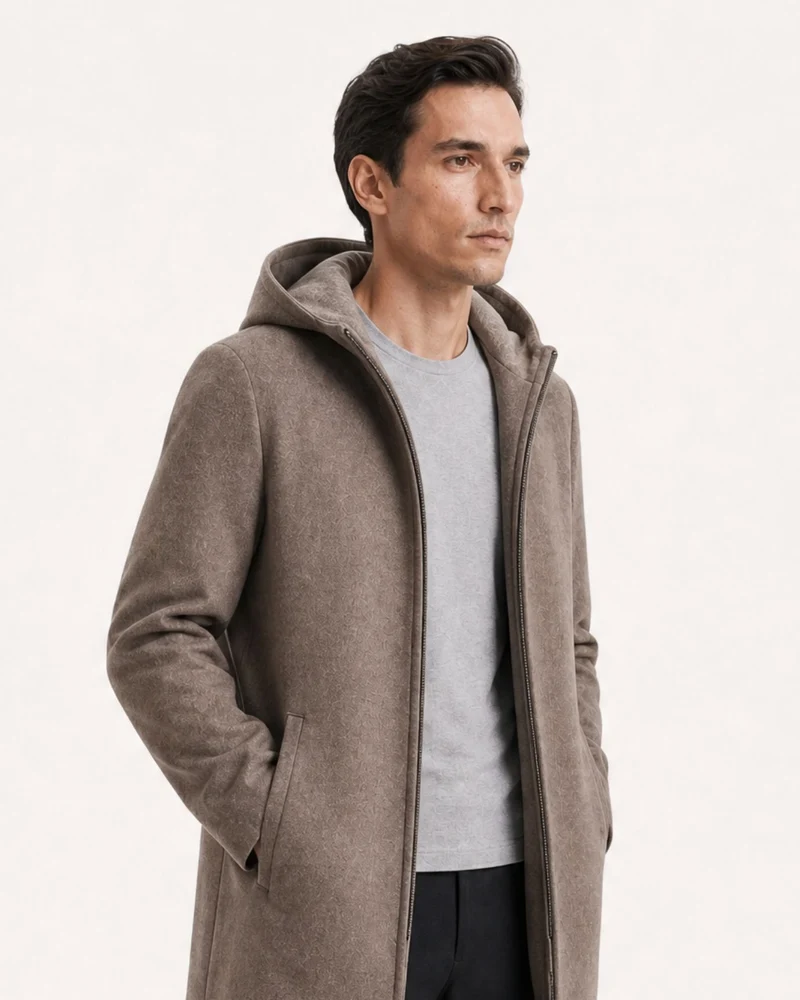 Hooded Double-Faced Wool Coat with Down Liner