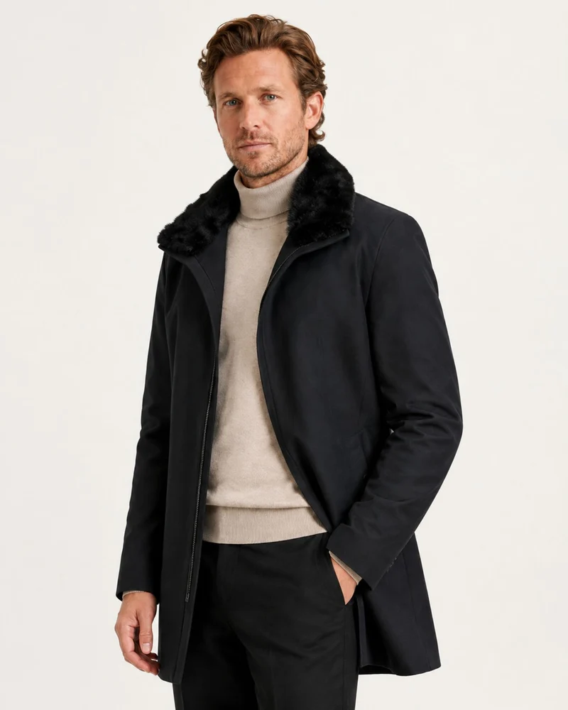 High-end Mid-Length Mink-Lined Parka with Fur Collar