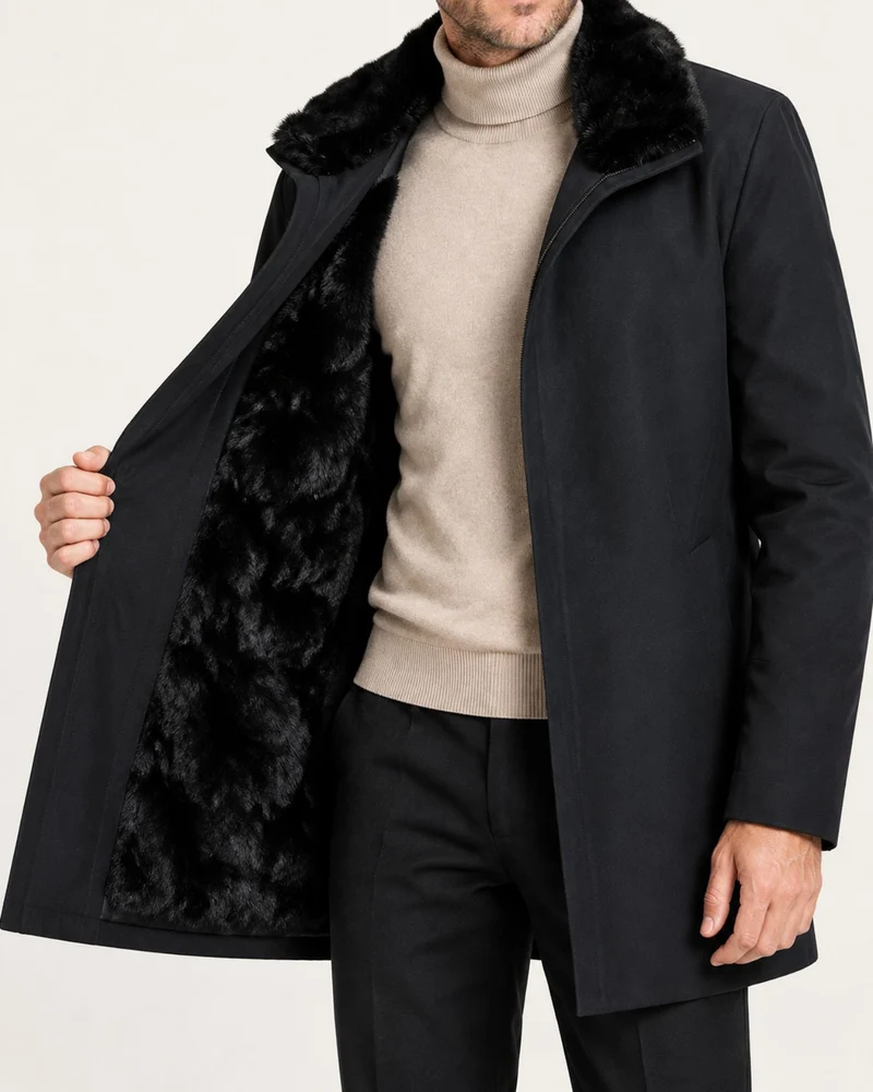 High-end Mid-Length Mink-Lined Parka with Fur Collar