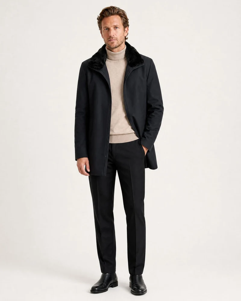 High-end Mid-Length Mink-Lined Parka with Fur Collar