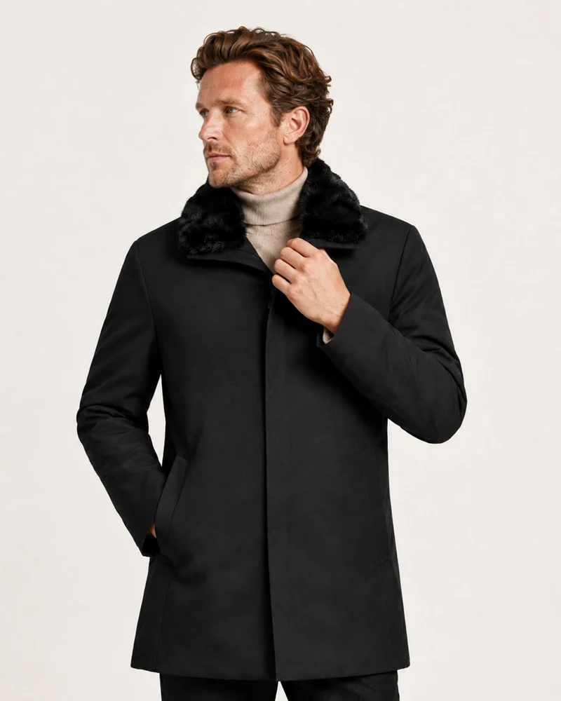 High-end Mid-Length Mink-Lined Parka with Fur Collar