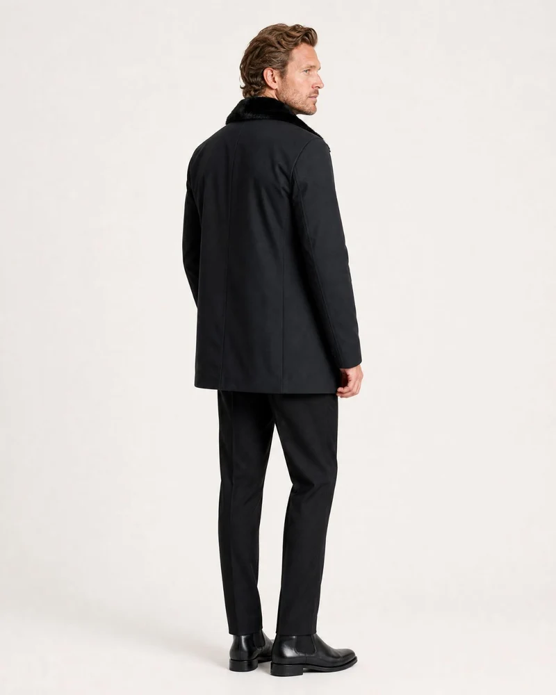 High-end Mid-Length Mink-Lined Parka with Fur Collar