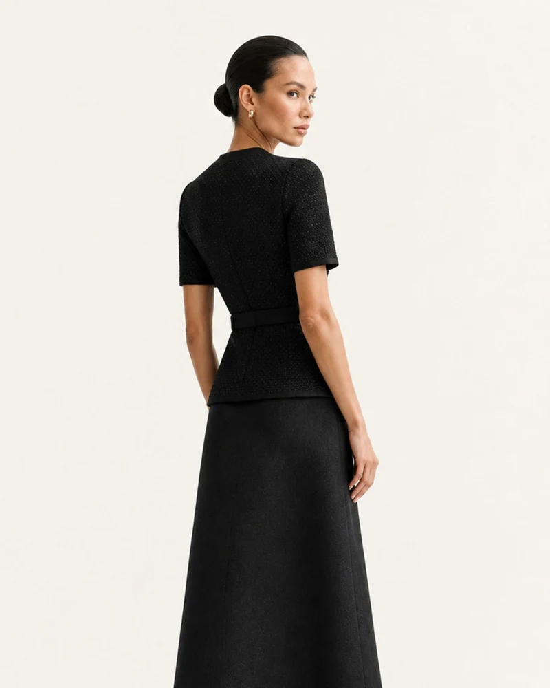 Mary Beaded Belt Slimming Top Knitwear + Skirt